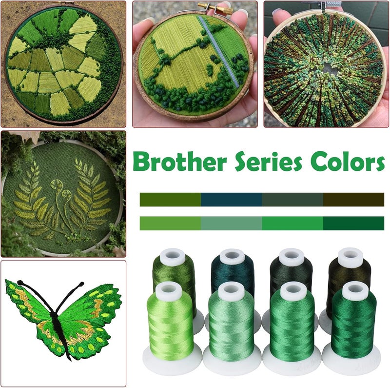 simthread Green Embroidery Thread – 8 Shades Compatible with Brother Colors, 550 Yards Each, 40WT Polyester, for Brother, Babylock, Janome, Singer & Other Machines - Image 3